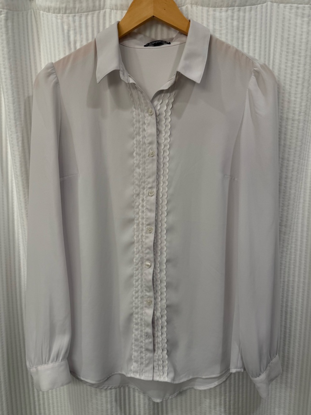 Express White Ruffle-Trim Button-Up Blouse - Size Small